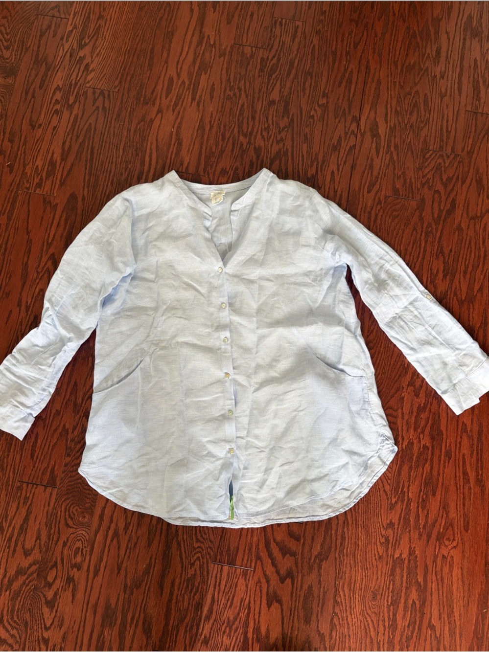 Sigrid Olsen Light Blue Button-Front Linen Blend Tunic